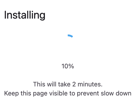 Installing progress screen at 10 percent